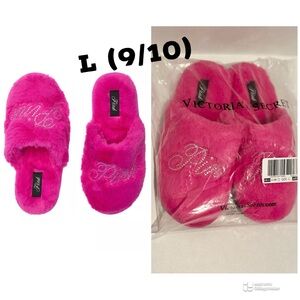 VS PINK NWT Pink Fire Bling Faux Fur Closed Toe Slippers